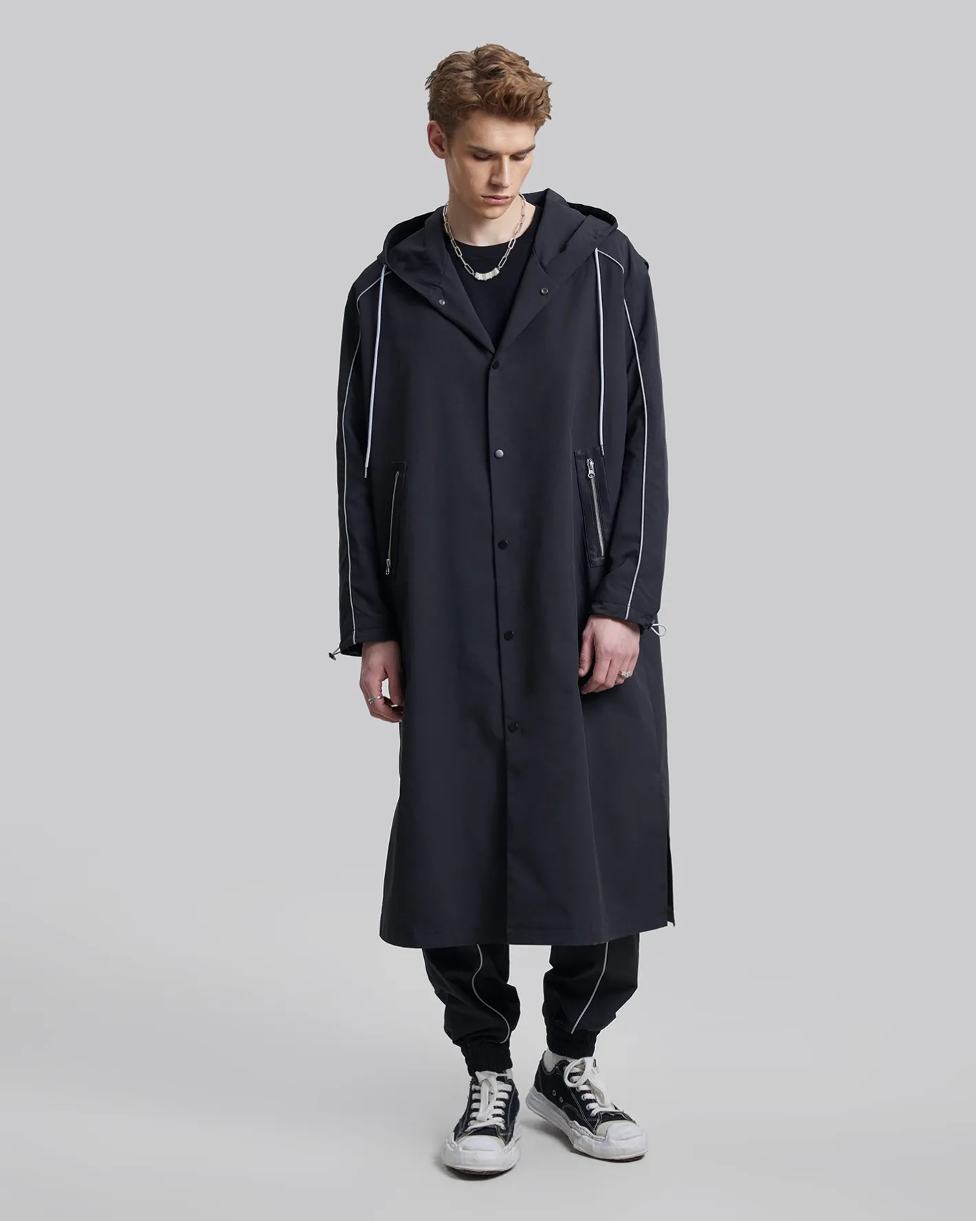 Cheap Back Graphic Hooded Long Coat Man Coat