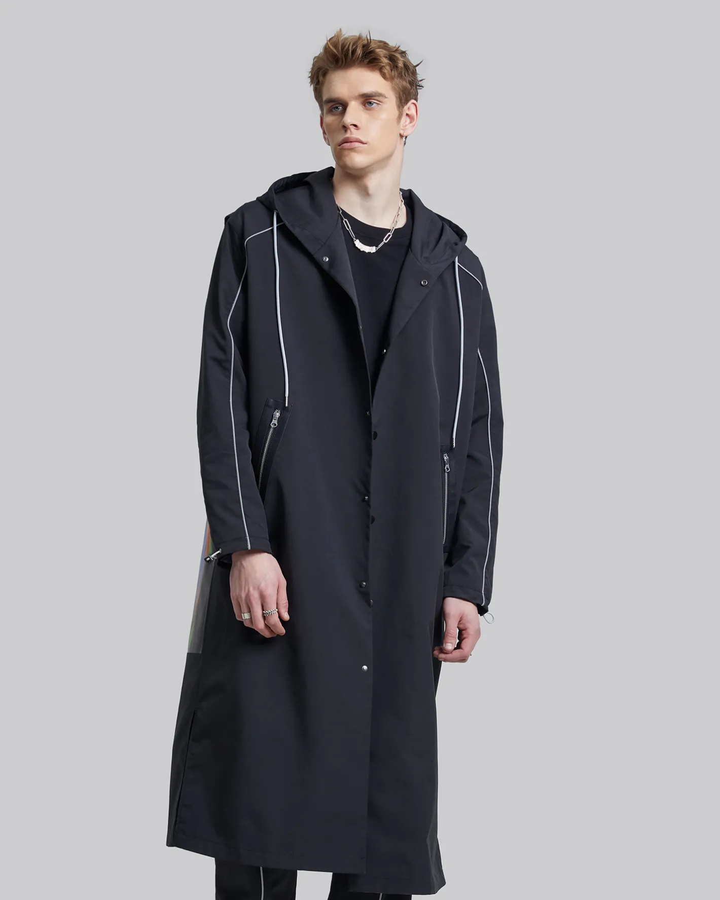 Cheap Back Graphic Hooded Long Coat Man Coat