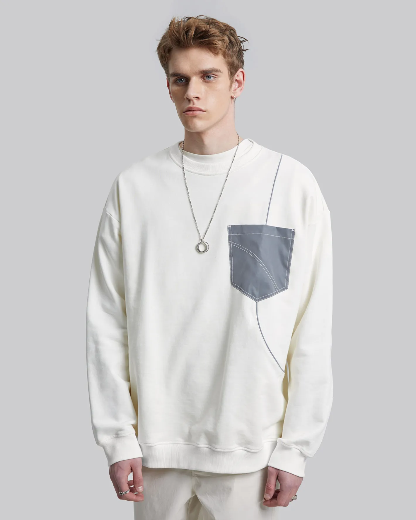 Sale Contrast Color Crewneck Sweatshirt Man Standard