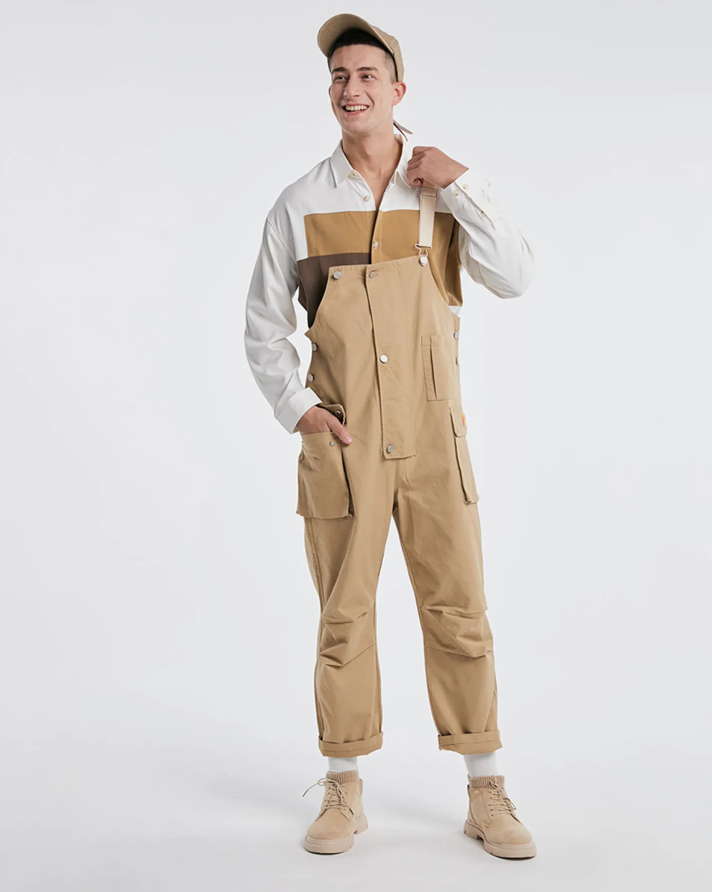 New 100% Cotton Pocket Bib Overalls Man Standard Trousers