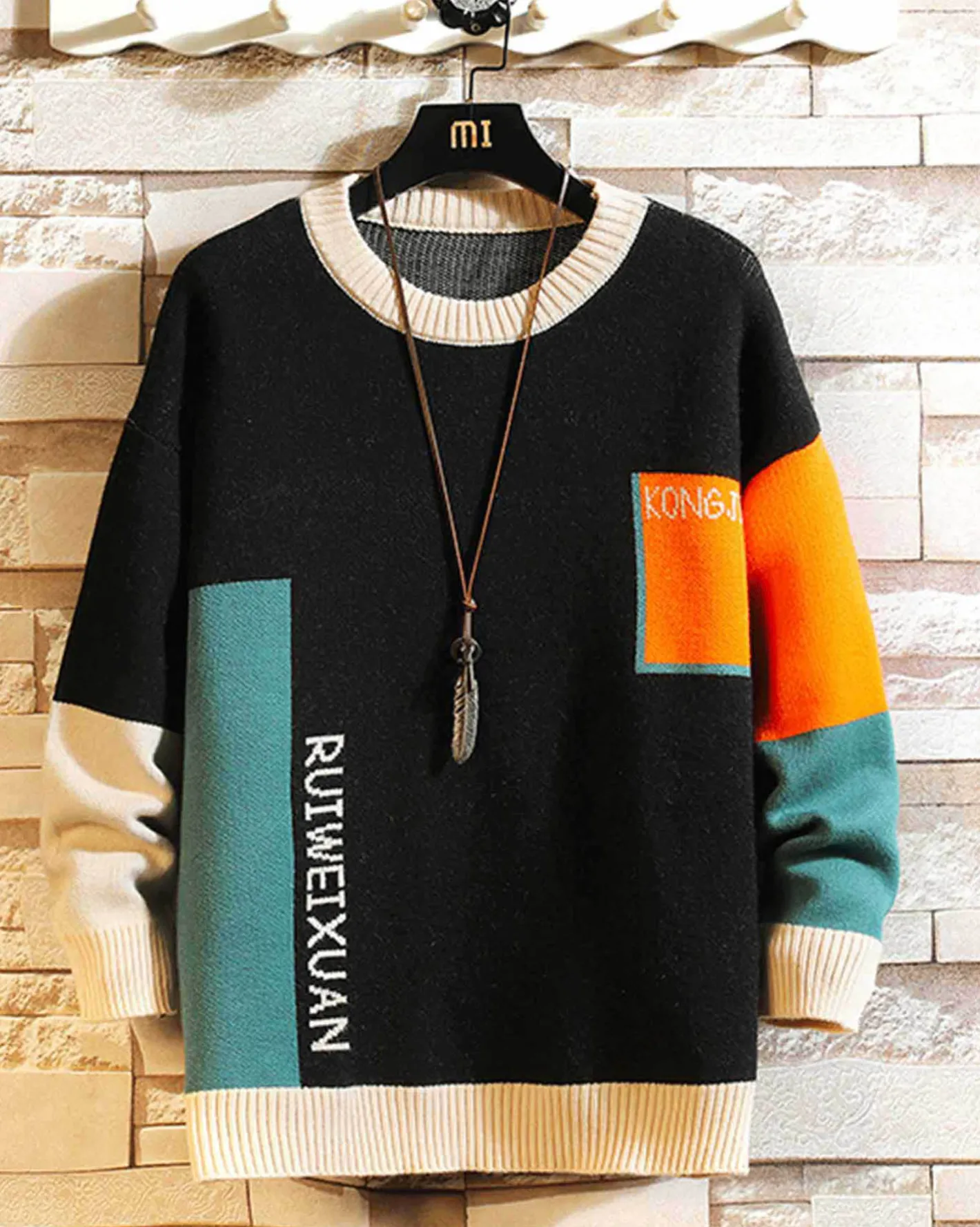 Fashion Crewneck Colorblock Knit Jumper Man Standard