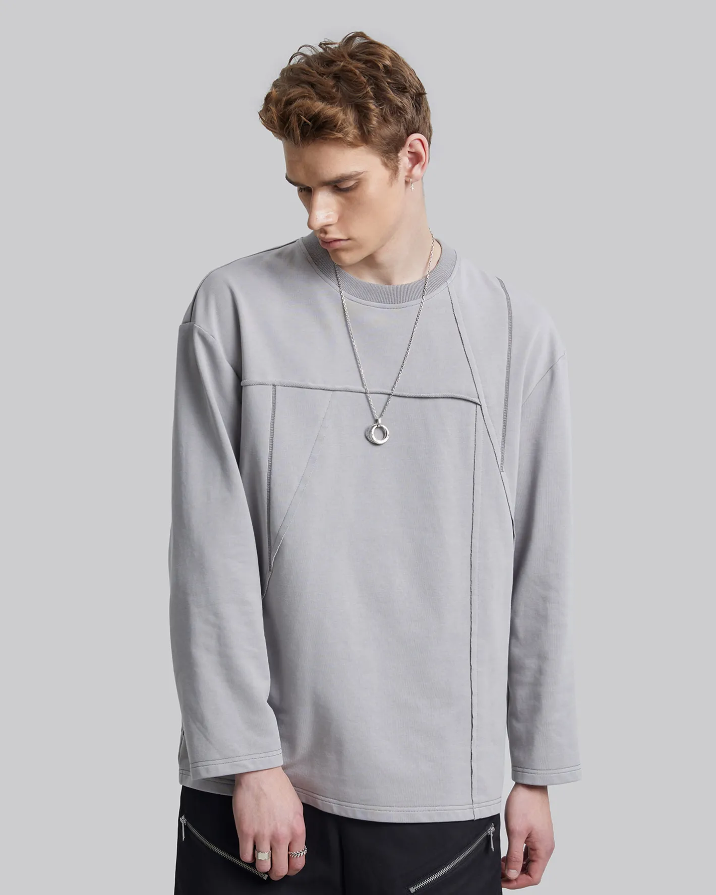 Hot Geometric Seam Crewneck Sweatshirt Man Standard