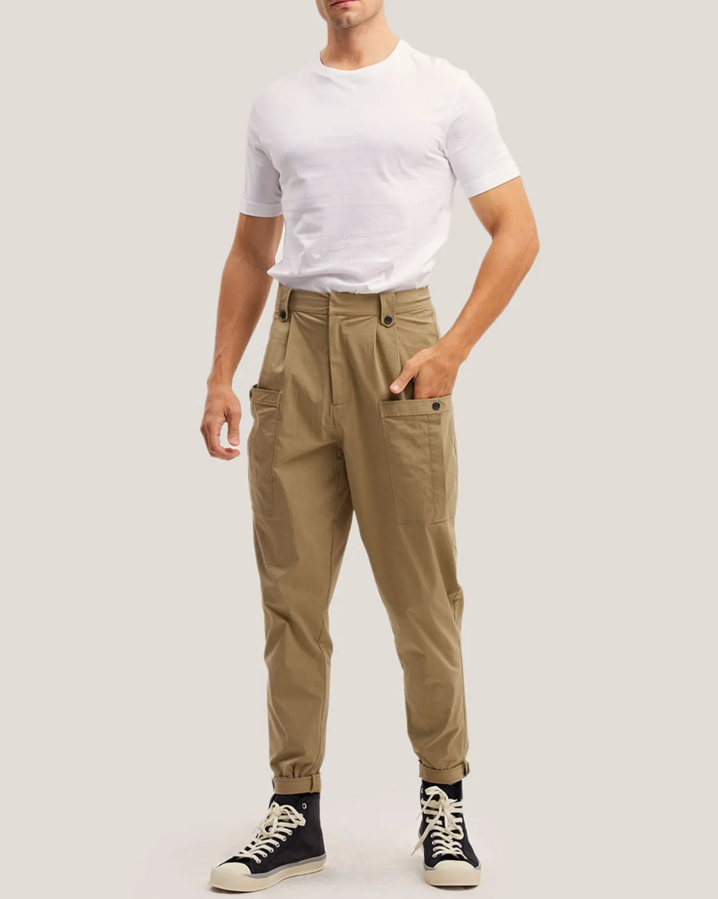 Cheap Mid Waist Tapered Leg Pants Man Standard Trousers