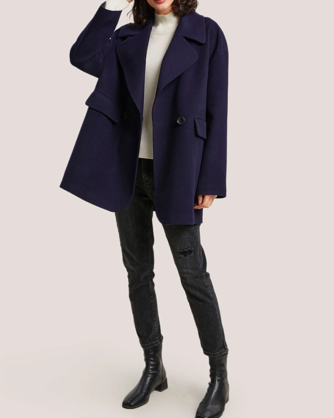 New Notch Lapel Double Breasted Wool Coat Man Coat