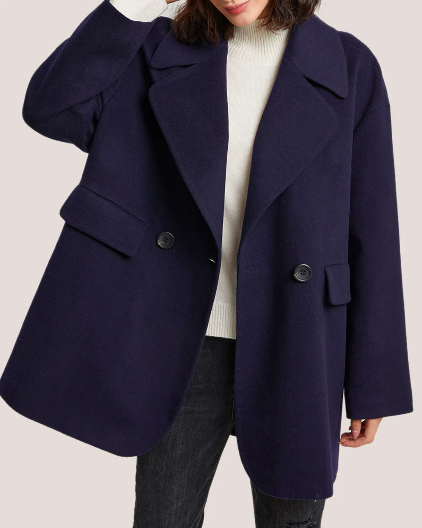 New Notch Lapel Double Breasted Wool Coat Man Coat