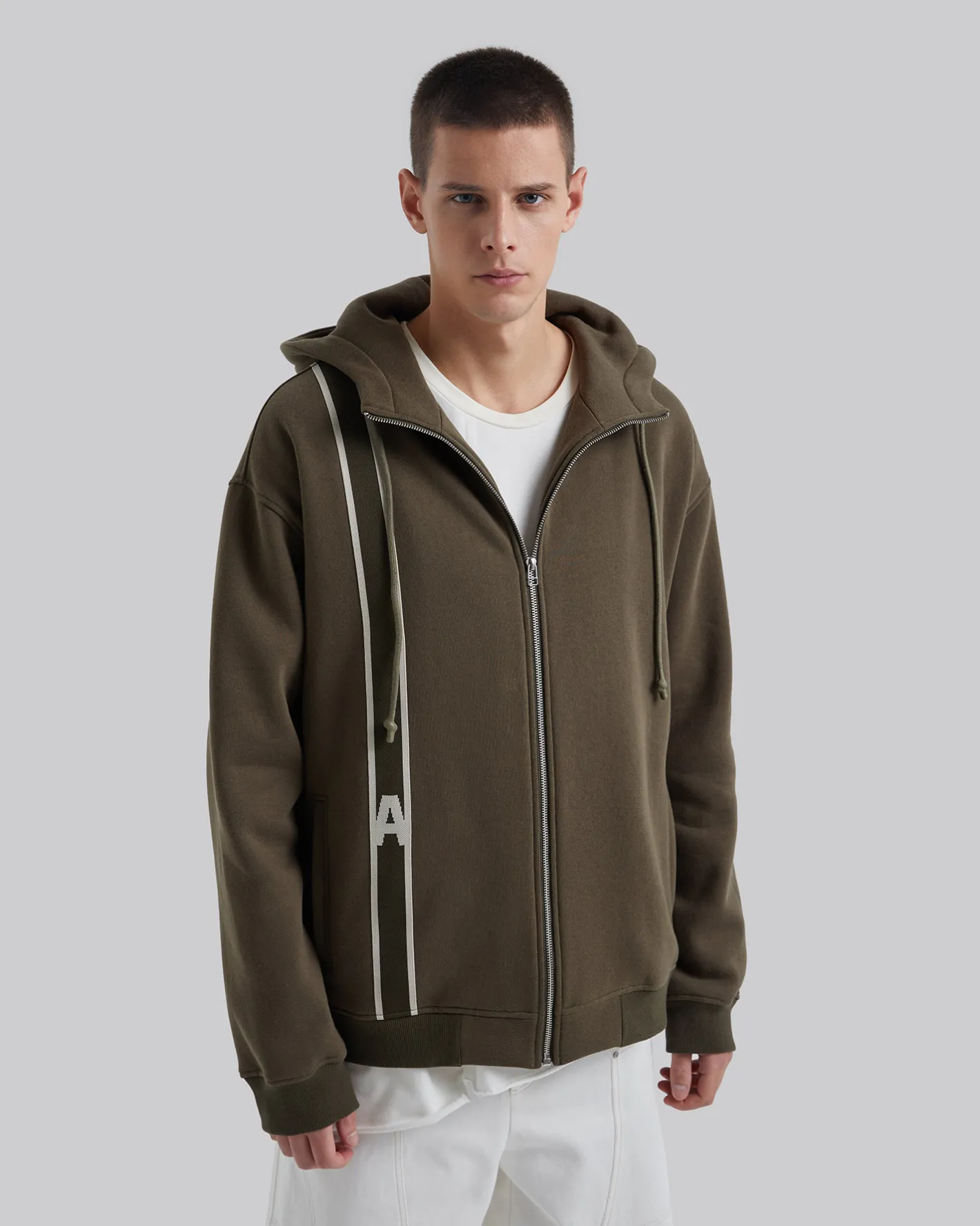 Online Side-Tape Zip Up Hoodie Man Standard