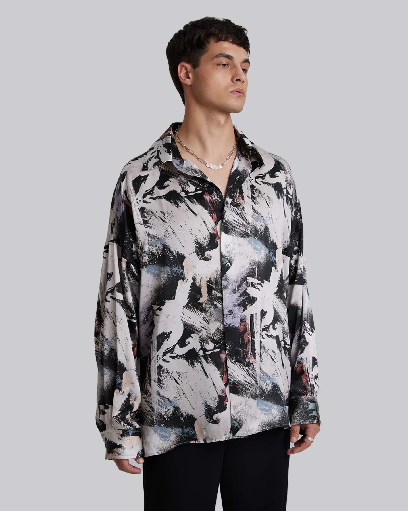 Clearance Silk Brushstroke-Print Shirt Man Standard