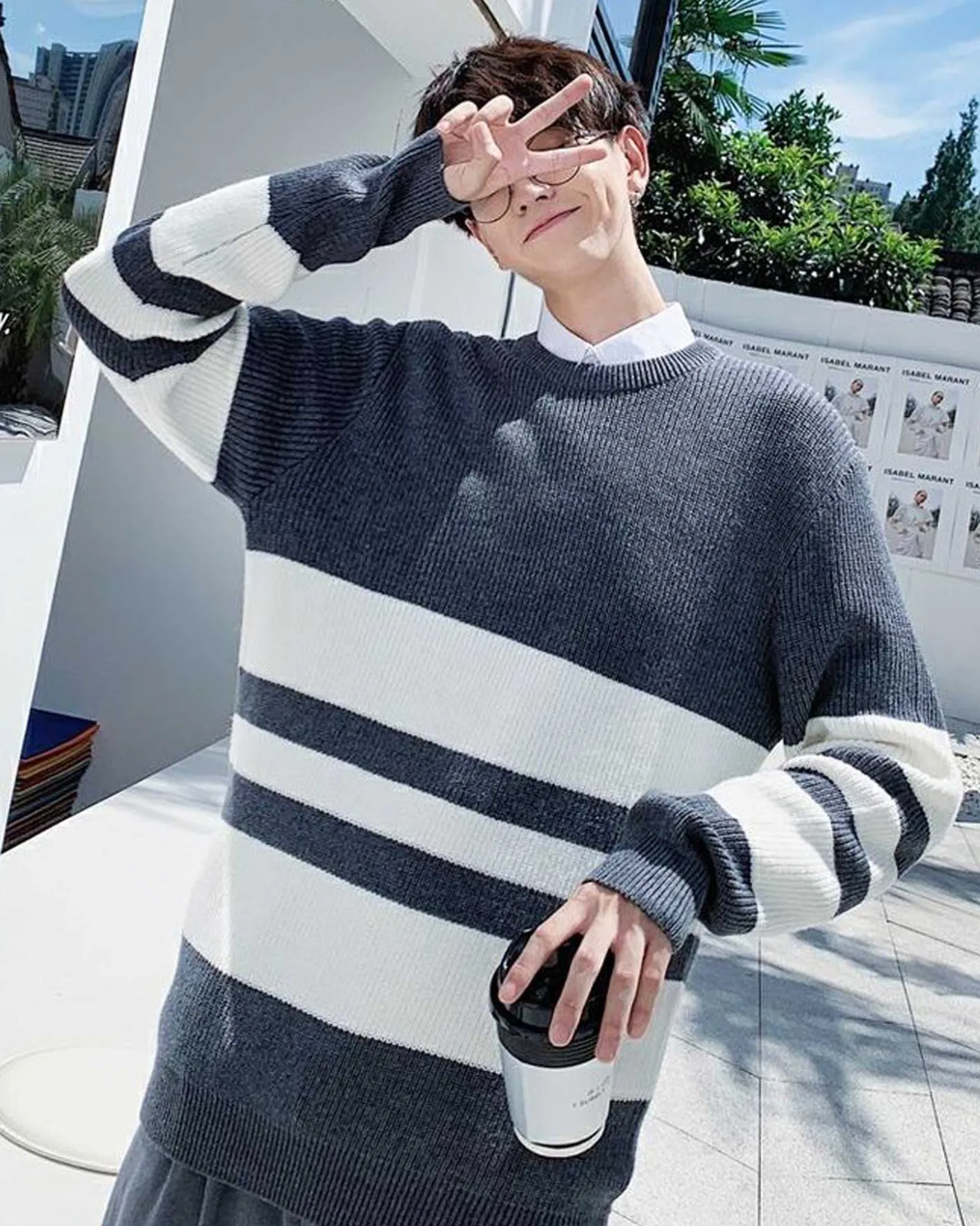 Online Striped Crewneck Knit Jumper Man Standard