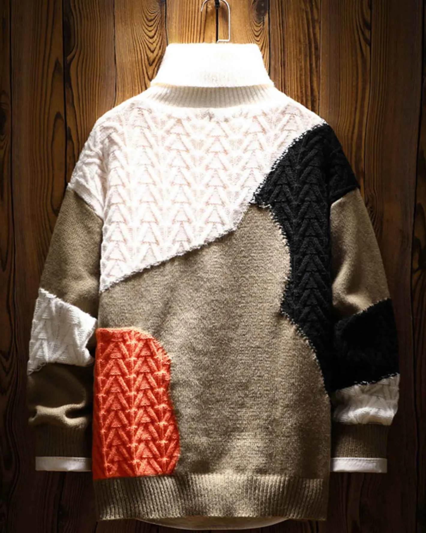 Best Sale Vintage Patchwork Knit Jumper Man Thicker