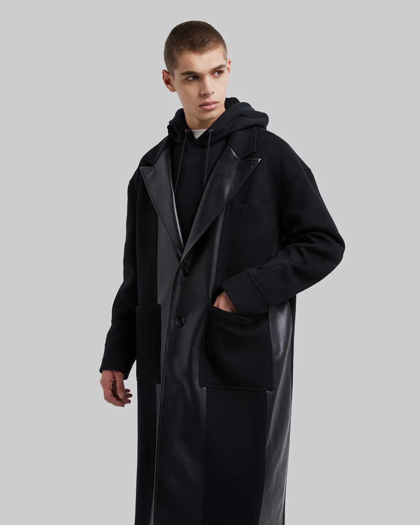 Flash Sale Wool &Faux-Leather Panel Coat Man Coat