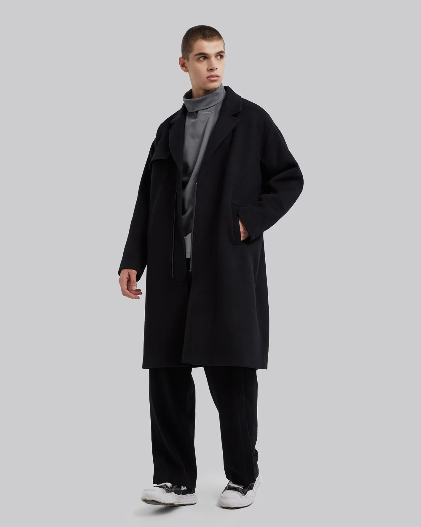 Best Zip Front Wool Long Coat Man Coat